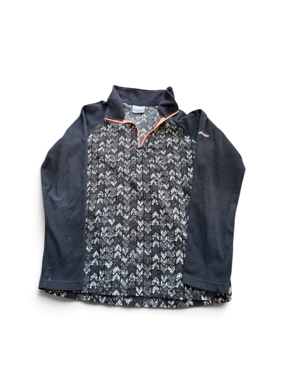 Columbia Girls' Black & Gray Patterned Quarter-Zip Pullover with Coral Trim